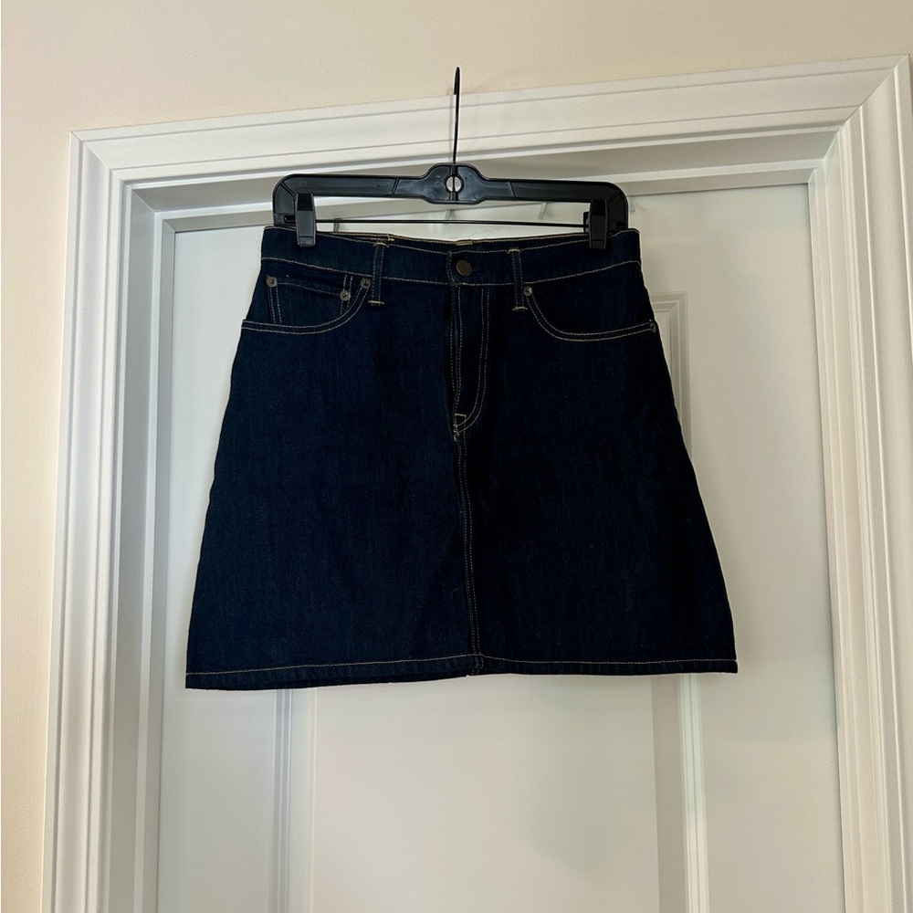 Able Dark Blue Denim Mini Skirt with Contrast Stitching